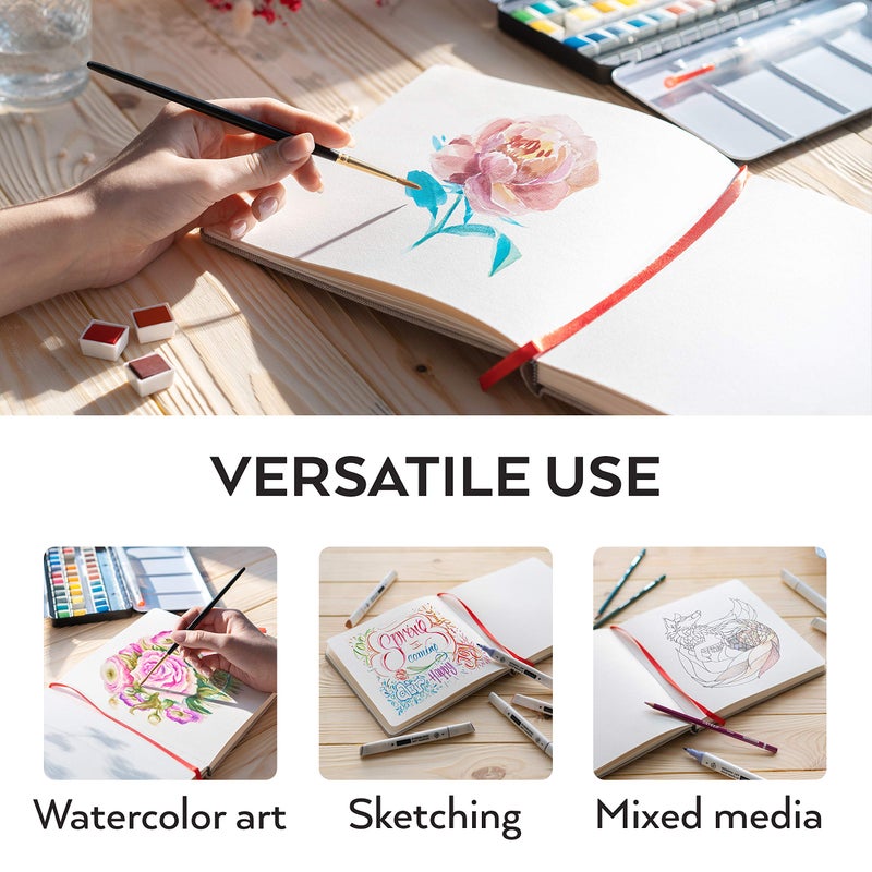 ARTEZA Watercolor Sketchbook, 2-Pack, 68 Pages Each, 8.25 x 8.25 Inches, Gray Hardcover, 110-Pound Paper - Image 5